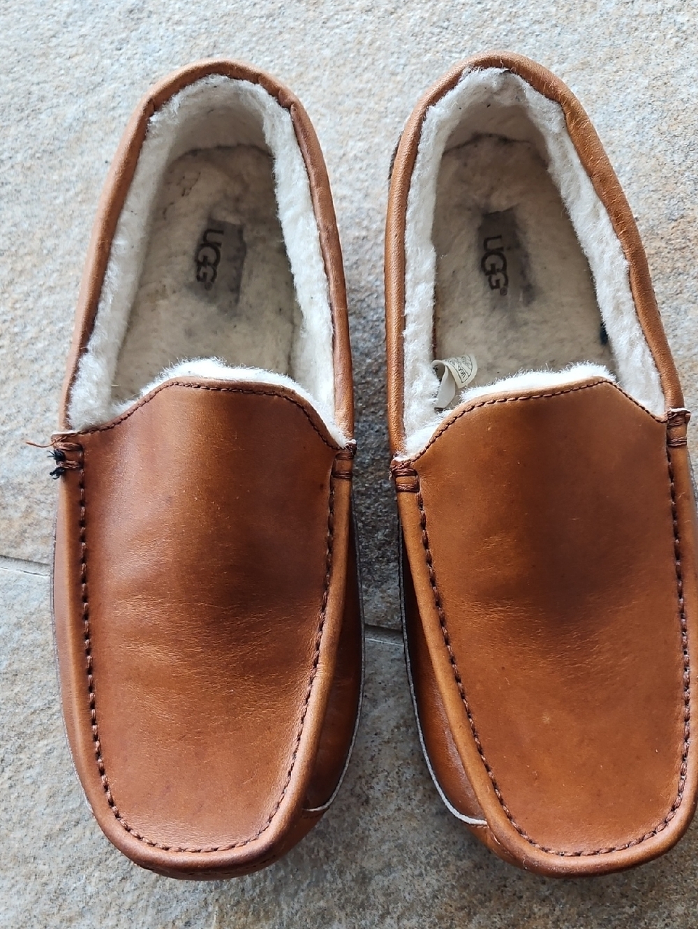 UGG Men's Chestnut Brown Leather Shearling Slip-Ons